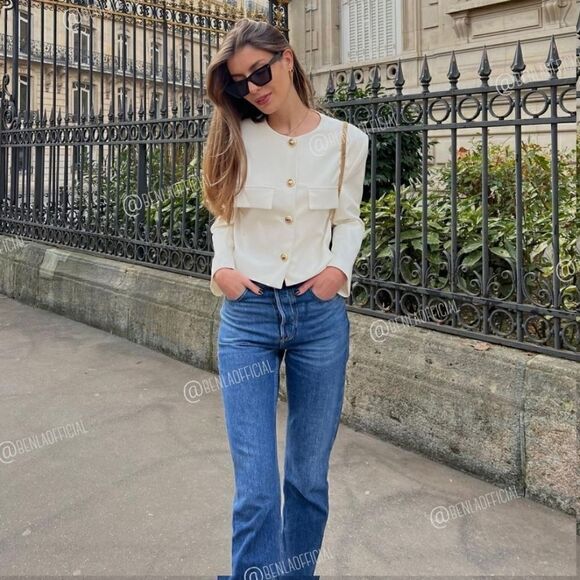 ZARA GOLD BUTTON CROPPED BLAZER - Picture 9 of 15